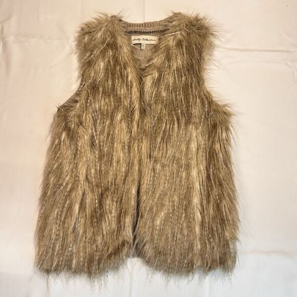 Daisy Jones Sz L Sebby Collection Faux Fur Vest Beige Tan Hippy Boho Festival - Picture 6 of 12